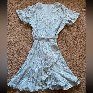 Elegant Lace Wrap Dress in Light Blue